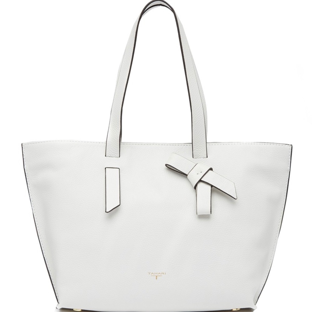 T Tahari White Pearl Knot Today Leather Satchel